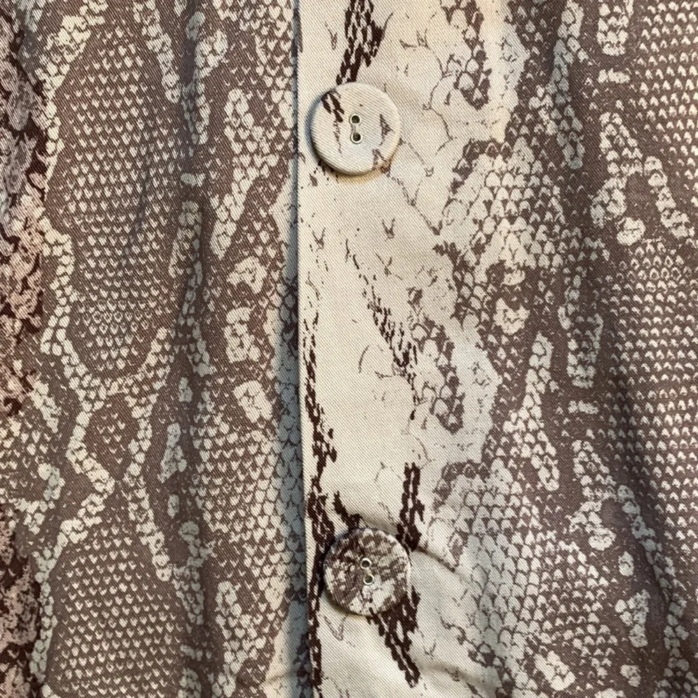 JUSTFAB double button front brown and tan a-line snakeskin print skirt